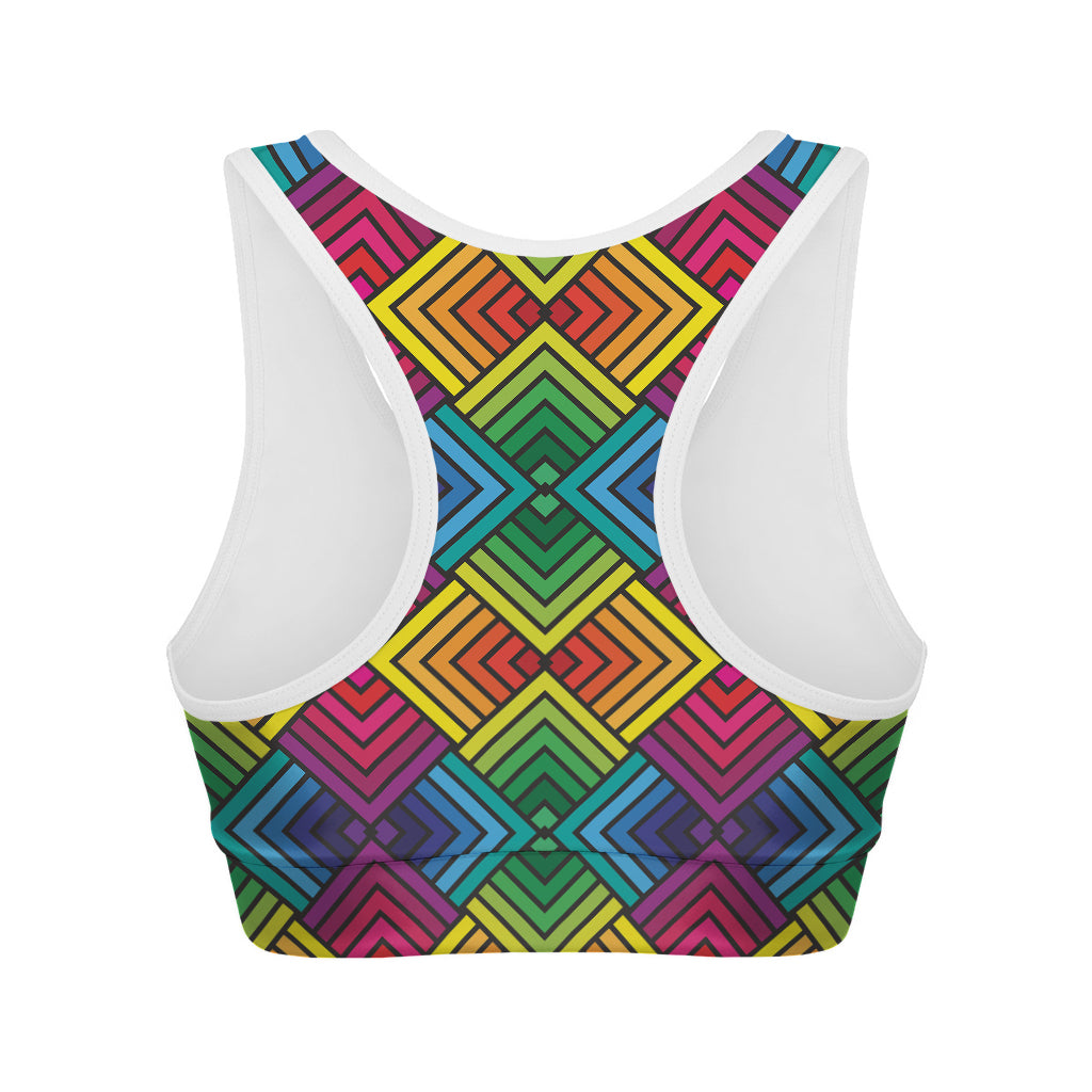 Geometric Rainbow Pattern Print Women's Sports Bra