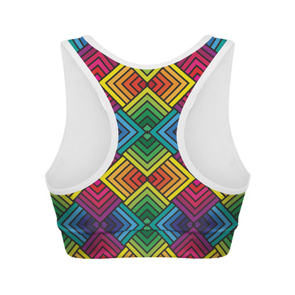Geometric Rainbow Pattern Print Women's Sports Bra