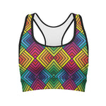 Geometric Rainbow Pattern Print Women's Sports Bra