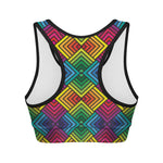 Geometric Rainbow Pattern Print Women's Sports Bra