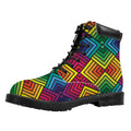 Geometric Rainbow Pattern Print Padded Collar Lace Up Boots