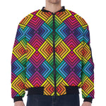Geometric Rainbow Pattern Print Zip Sleeve Bomber Jacket