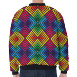 Geometric Rainbow Pattern Print Zip Sleeve Bomber Jacket