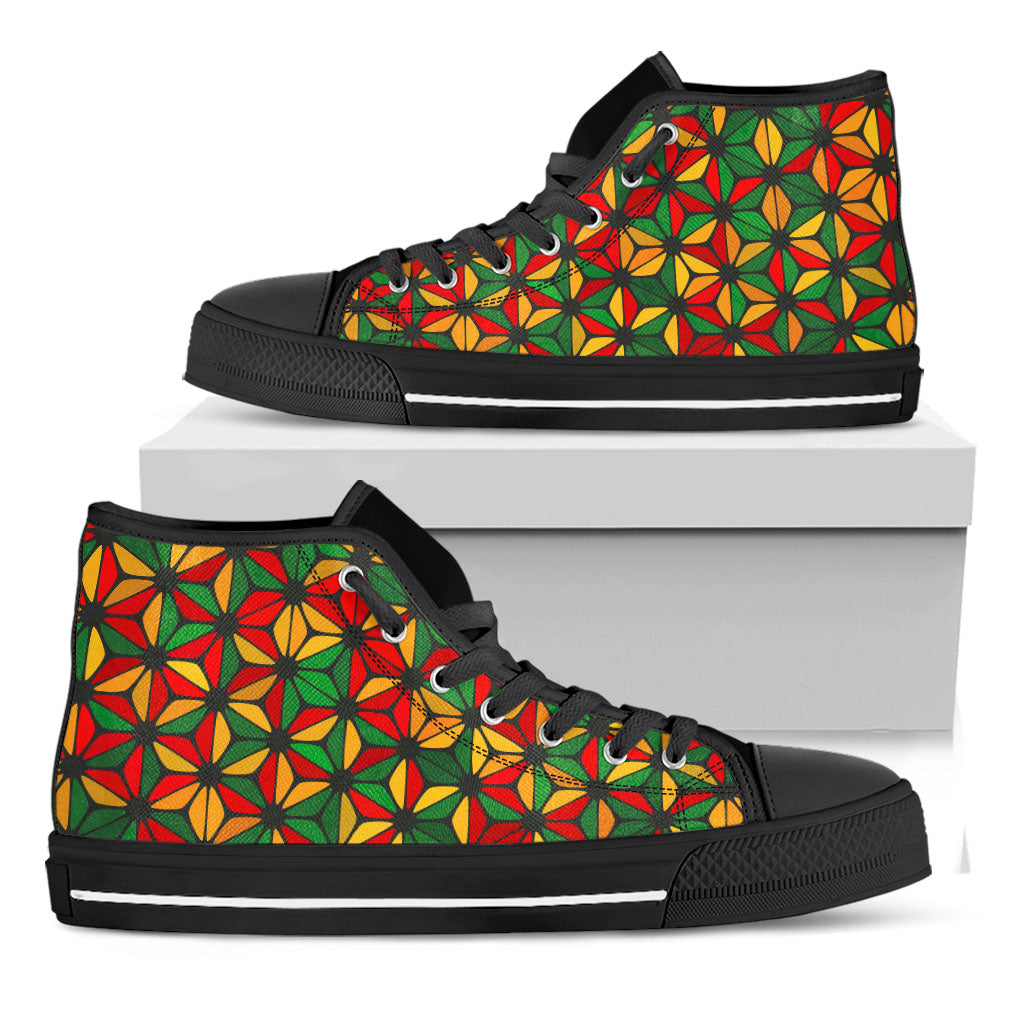 Geometric Reggae Pattern Print Black High Top Sneakers