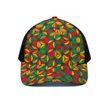 Geometric Reggae Pattern Print Black Mesh Trucker Cap