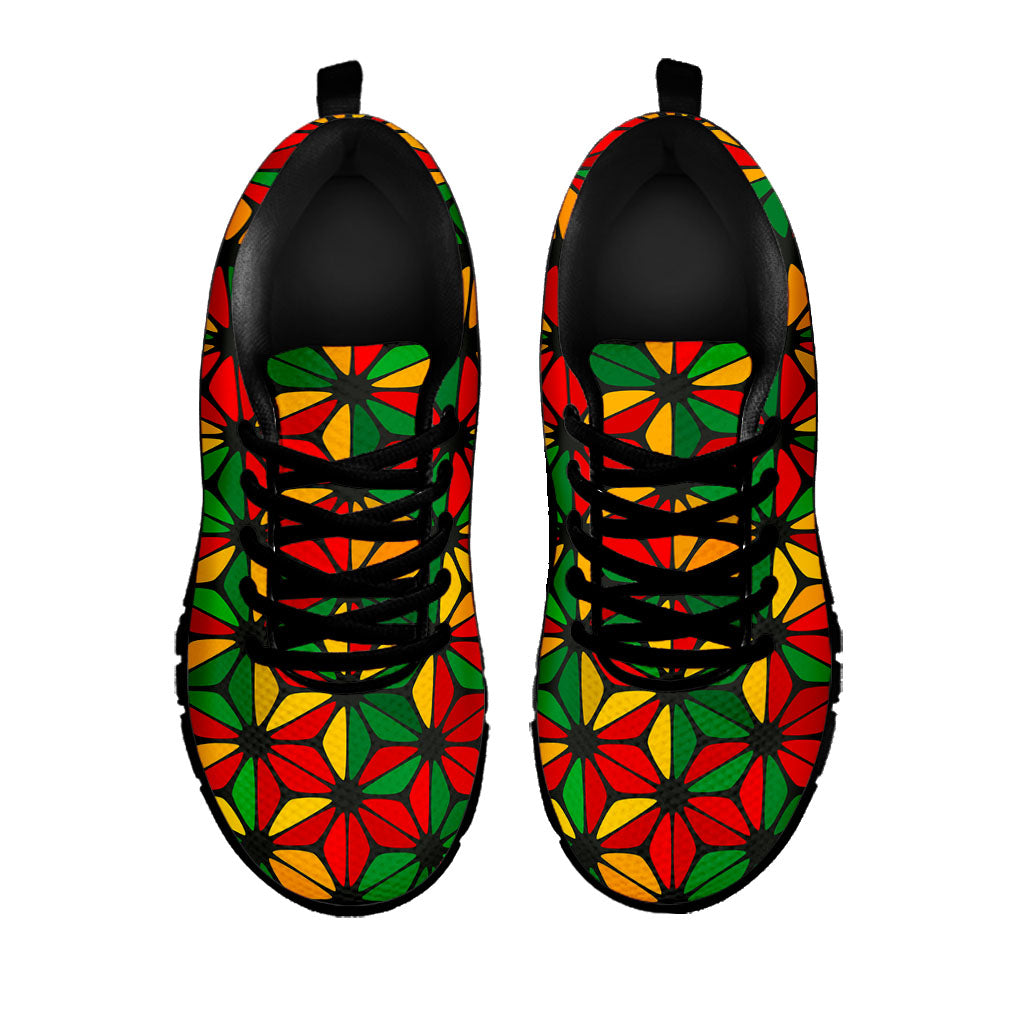 Geometric Reggae Pattern Print Black Running Shoes