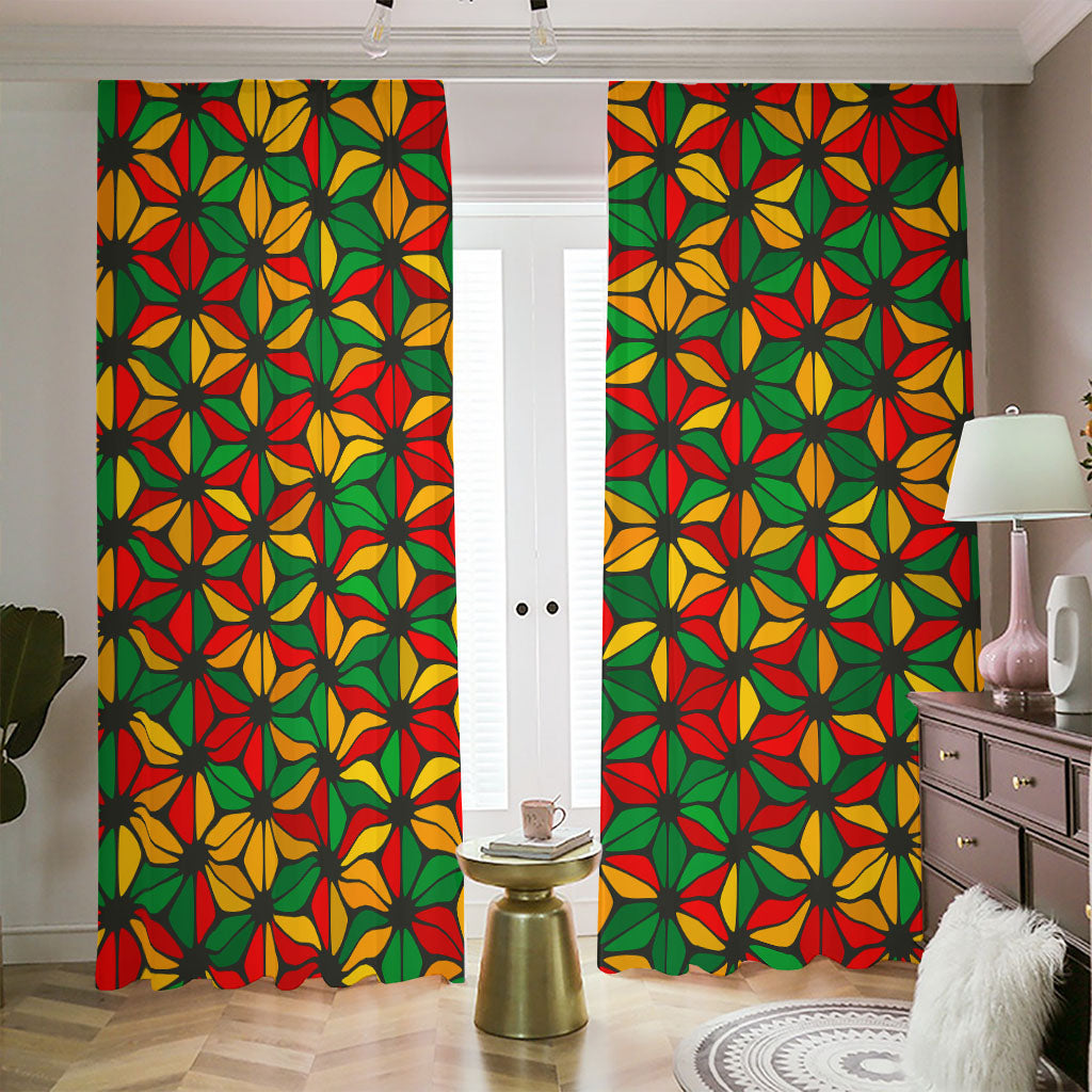 Geometric Reggae Pattern Print Blackout Pencil Pleat Curtains