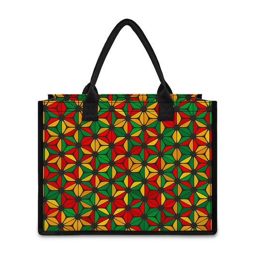 Geometric Reggae Pattern Print Canvas Tote Bag
