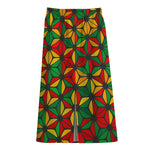 Geometric Reggae Pattern Print Cotton Front Slit Maxi Skirt