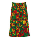 Geometric Reggae Pattern Print Cotton Front Slit Maxi Skirt