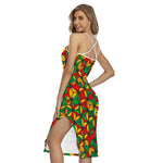 Geometric Reggae Pattern Print Cross Back Cami Dress