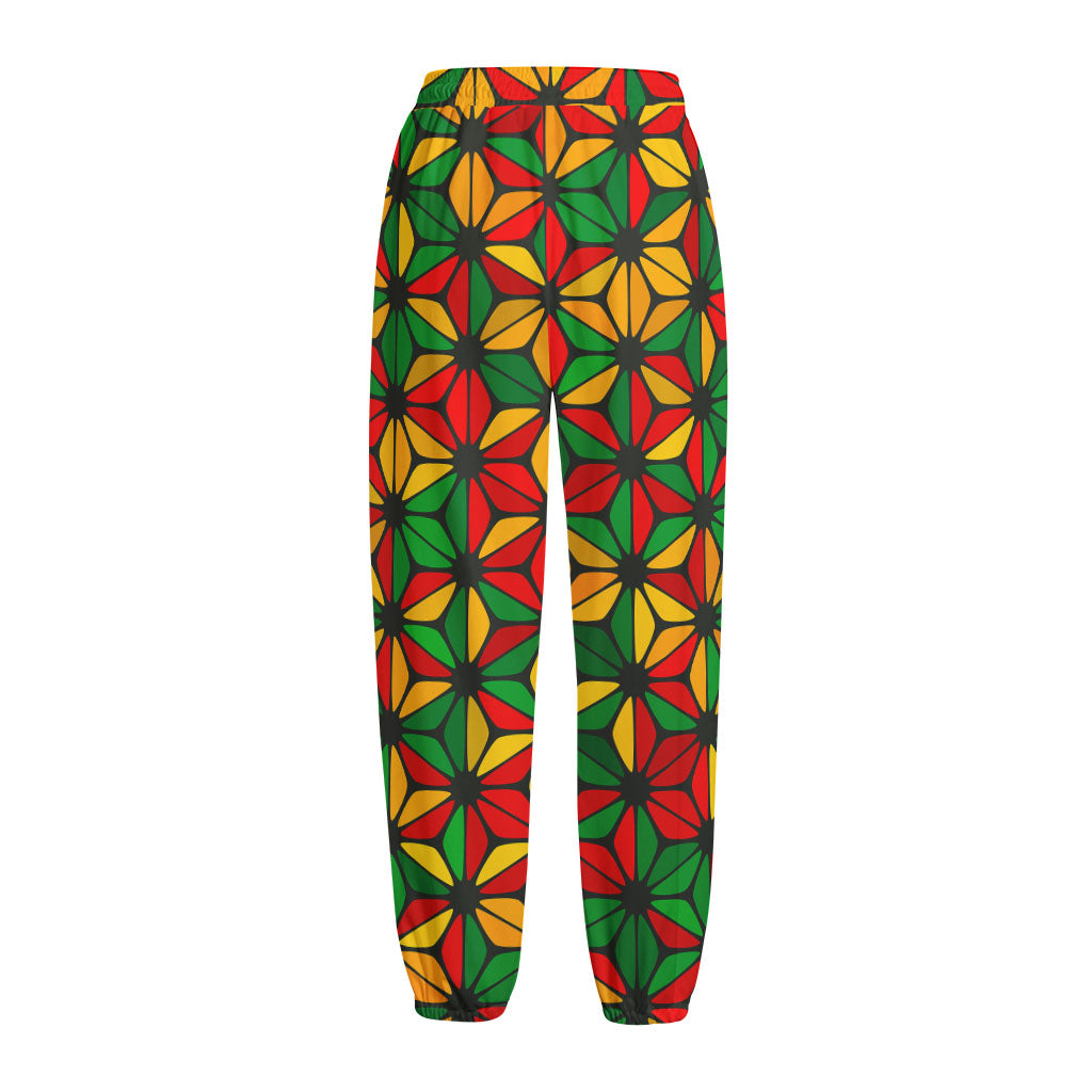 Geometric Reggae Pattern Print Fleece Lined Knit Pants