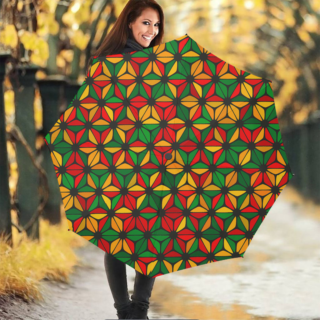 Geometric Reggae Pattern Print Foldable Umbrella