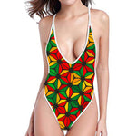 Geometric Reggae Pattern Print High Cut One Piece Swimsuit