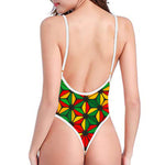 Geometric Reggae Pattern Print High Cut One Piece Swimsuit