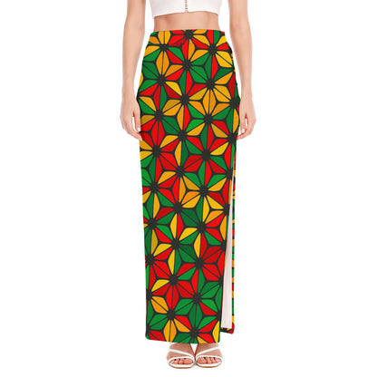 Geometric Reggae Pattern Print High Slit Maxi Skirt