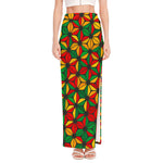 Geometric Reggae Pattern Print High Slit Maxi Skirt