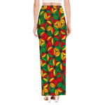 Geometric Reggae Pattern Print High Slit Maxi Skirt