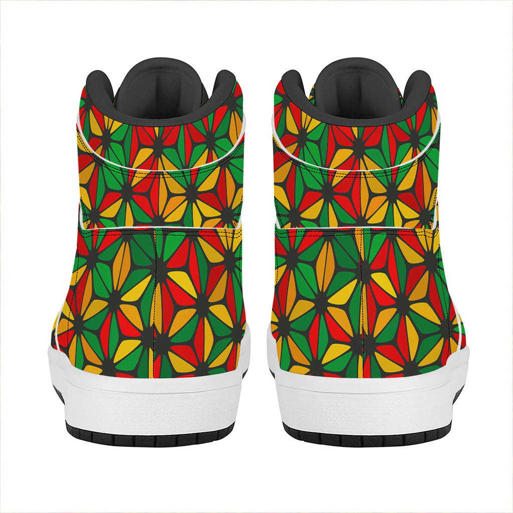Geometric Reggae Pattern Print High Top Leather Sneakers