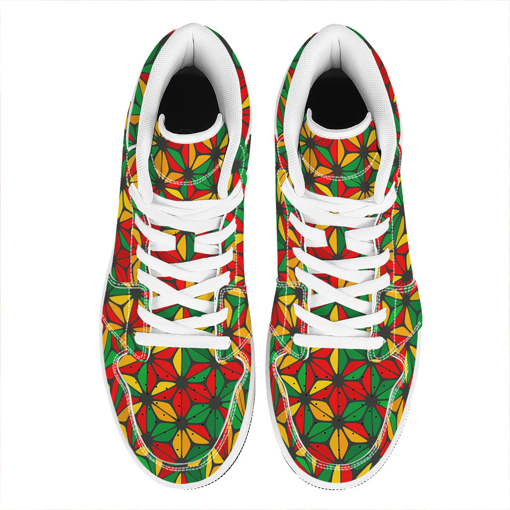 Geometric Reggae Pattern Print High Top Leather Sneakers
