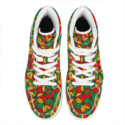 Geometric Reggae Pattern Print High Top Leather Sneakers