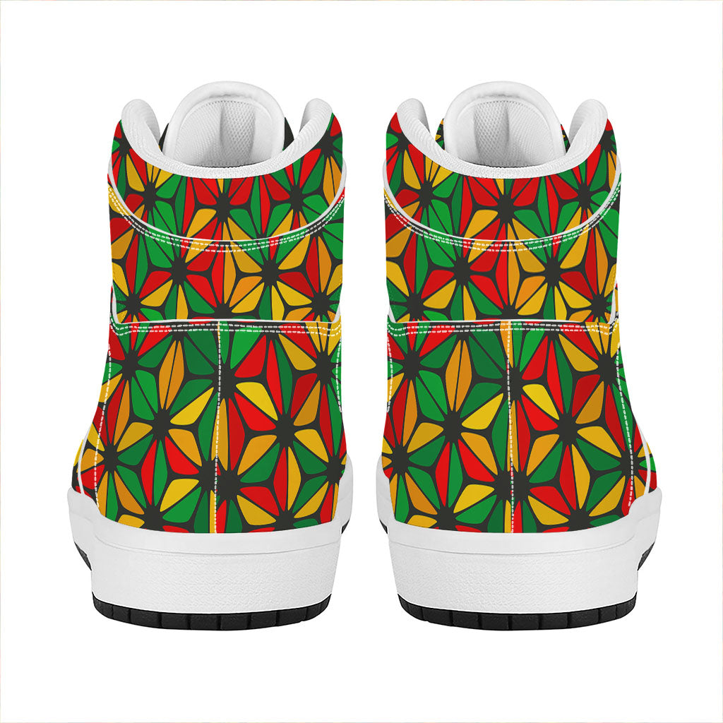 Geometric Reggae Pattern Print High Top Leather Sneakers