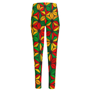 Geometric Reggae Pattern Print High-Waisted Pocket Leggings