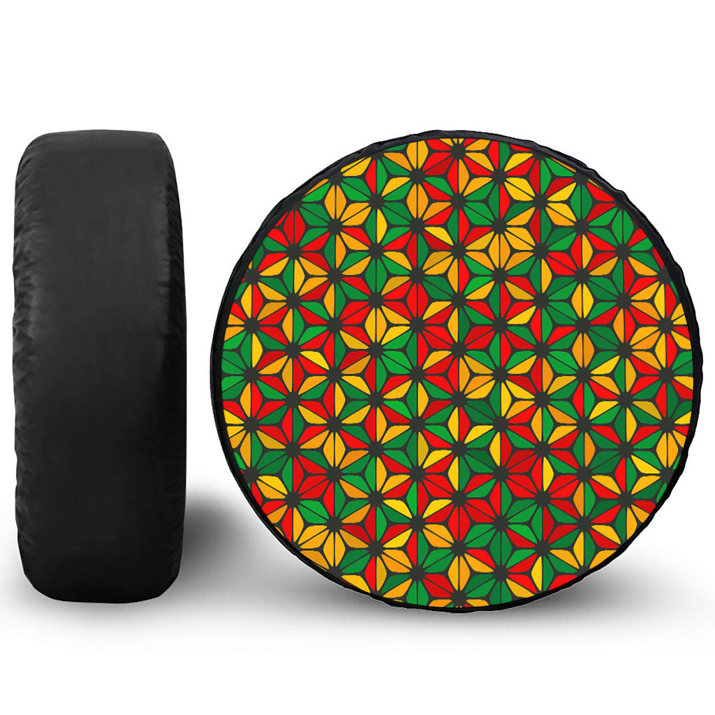 Geometric Reggae Pattern Print Leather Spare Tire Cover