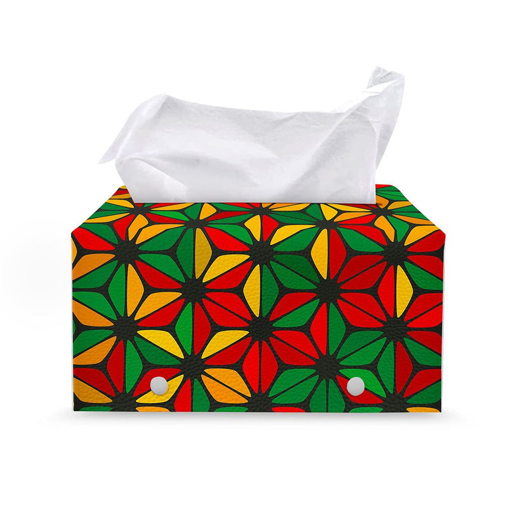 Geometric Reggae Pattern Print Leather Tissue Box Cover
