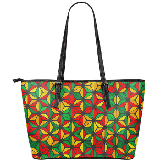Geometric Reggae Pattern Print Leather Tote Bag