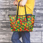 Geometric Reggae Pattern Print Leather Tote Bag