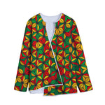 Geometric Reggae Pattern Print Long Sleeve Short Coat