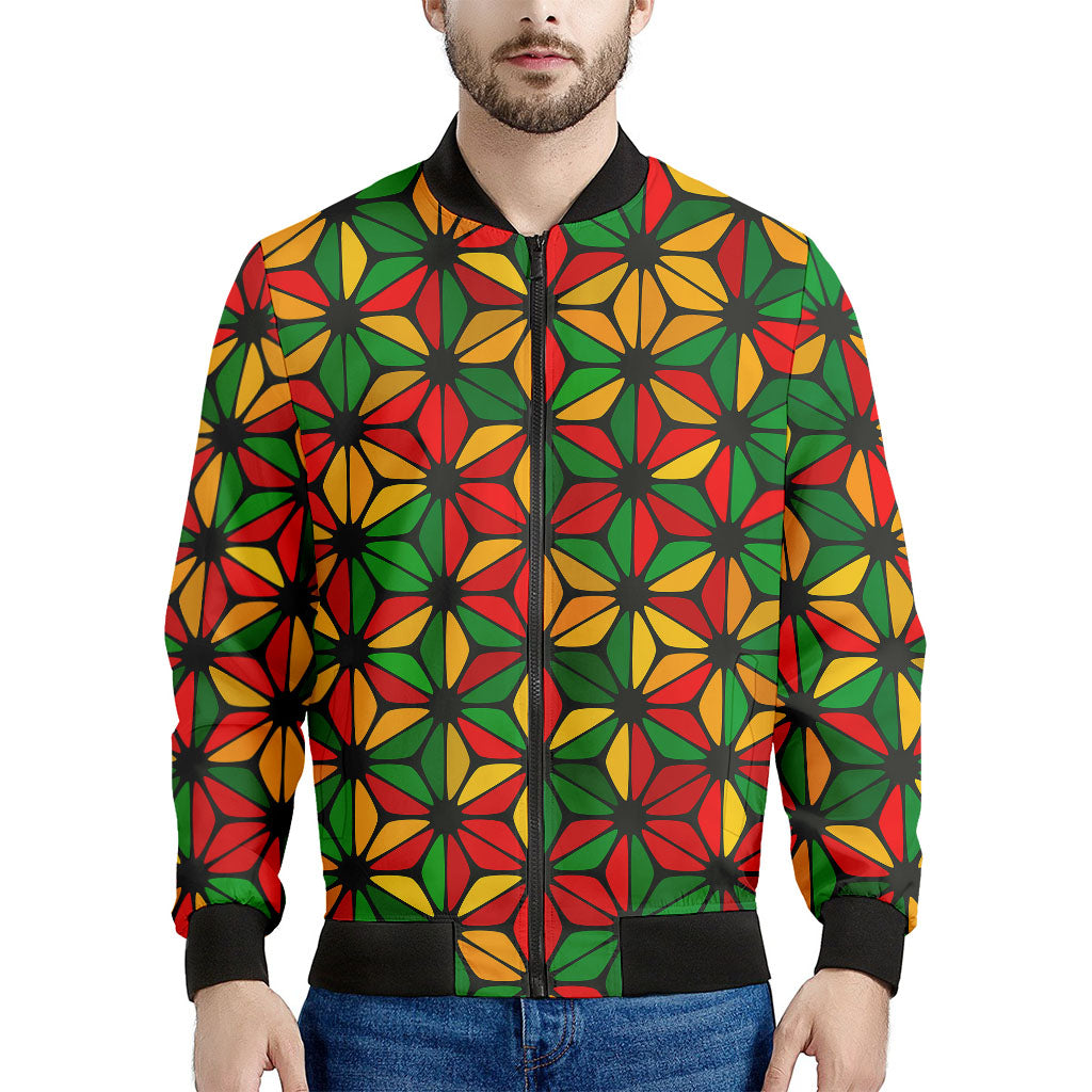 Geometric Reggae Pattern Print Men's Bomber Jacket