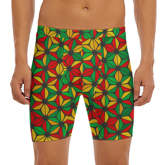 Geometric Reggae Pattern Print Men's Long Boxer Briefs