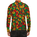 Geometric Reggae Pattern Print Men's Long Sleeve Rash Guard