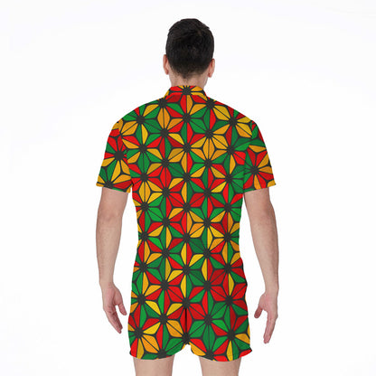 Geometric Reggae Pattern Print Men's Rompers