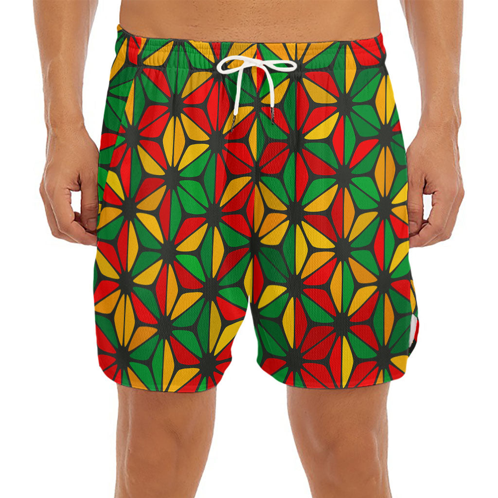 Geometric Reggae Pattern Print Men's Split Running Shorts