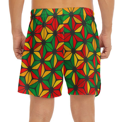 Geometric Reggae Pattern Print Men's Split Running Shorts