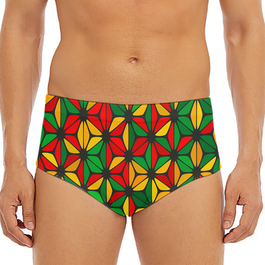Geometric Reggae Pattern Print Men's Triangle Swim Briefs