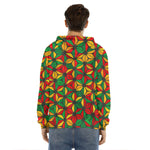 Geometric Reggae Pattern Print Men's Velvet Pullover Hoodie