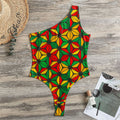 Geometric Reggae Pattern Print One Shoulder Bodysuit