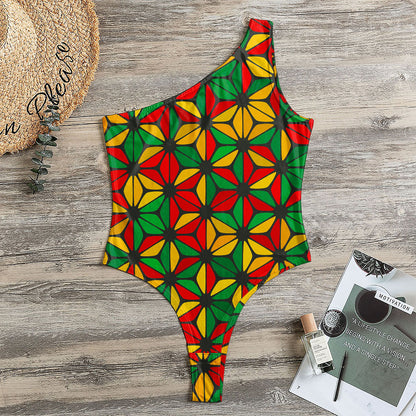 Geometric Reggae Pattern Print One Shoulder Bodysuit