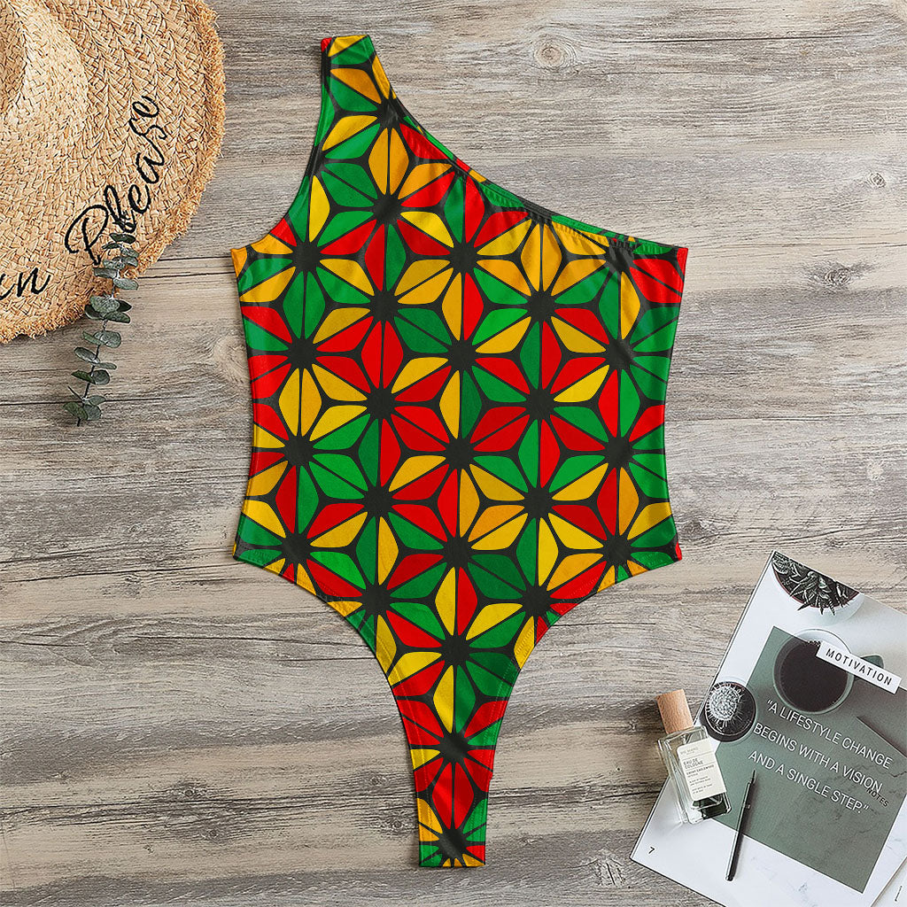 Geometric Reggae Pattern Print One Shoulder Bodysuit