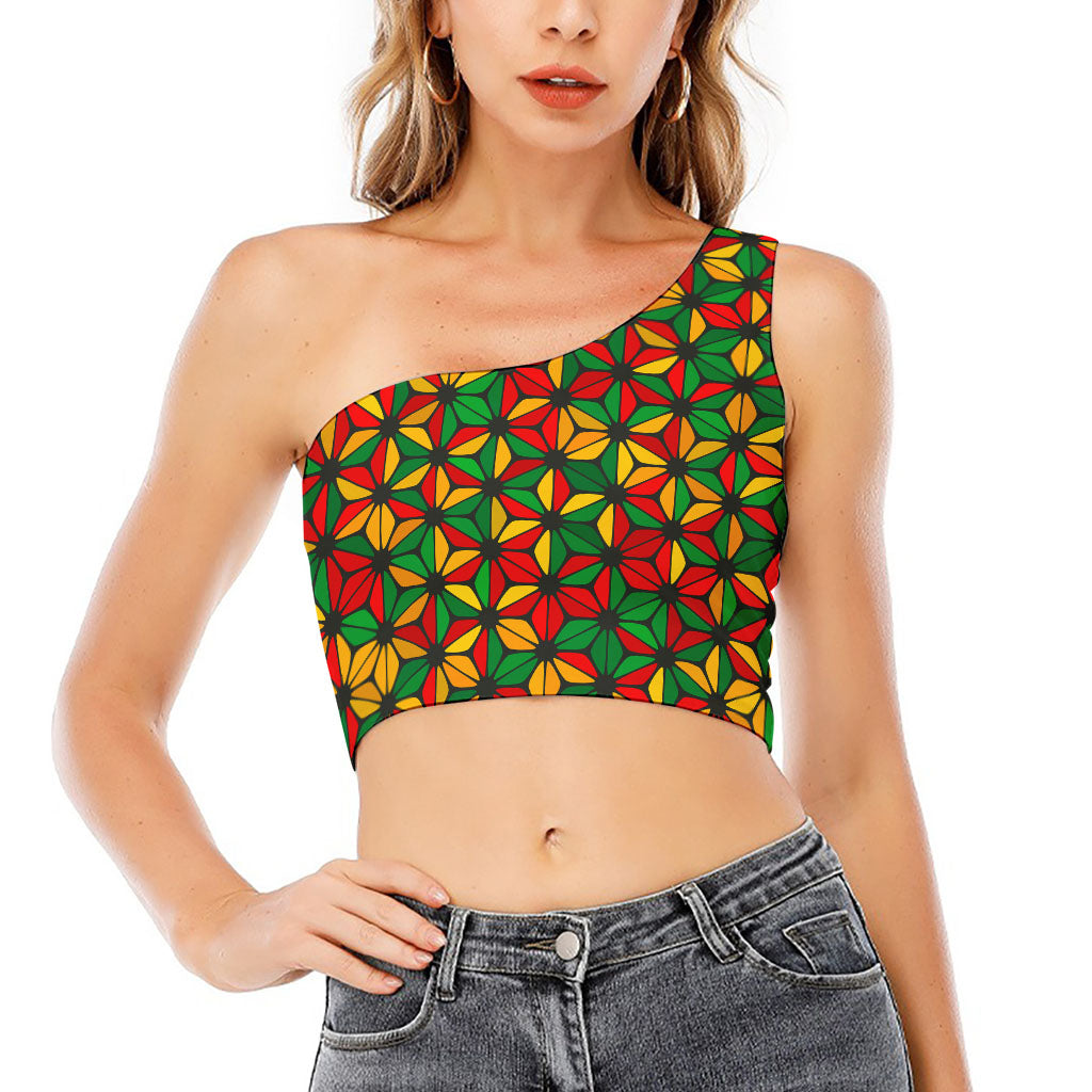 Geometric Reggae Pattern Print One Shoulder Crop Top
