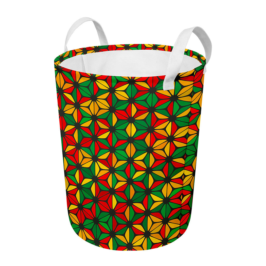 Geometric Reggae Pattern Print Round Laundry Basket