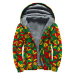 Geometric Reggae Pattern Print Sherpa Lined Zip Up Hoodie