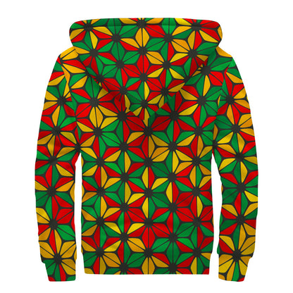 Geometric Reggae Pattern Print Sherpa Lined Zip Up Hoodie