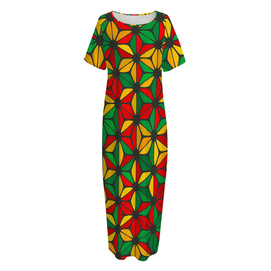 Geometric Reggae Pattern Print Short Sleeve Long Nightdress