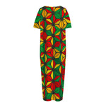 Geometric Reggae Pattern Print Short Sleeve Long Nightdress