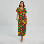 Geometric Reggae Pattern Print Short Sleeve Maxi Dress